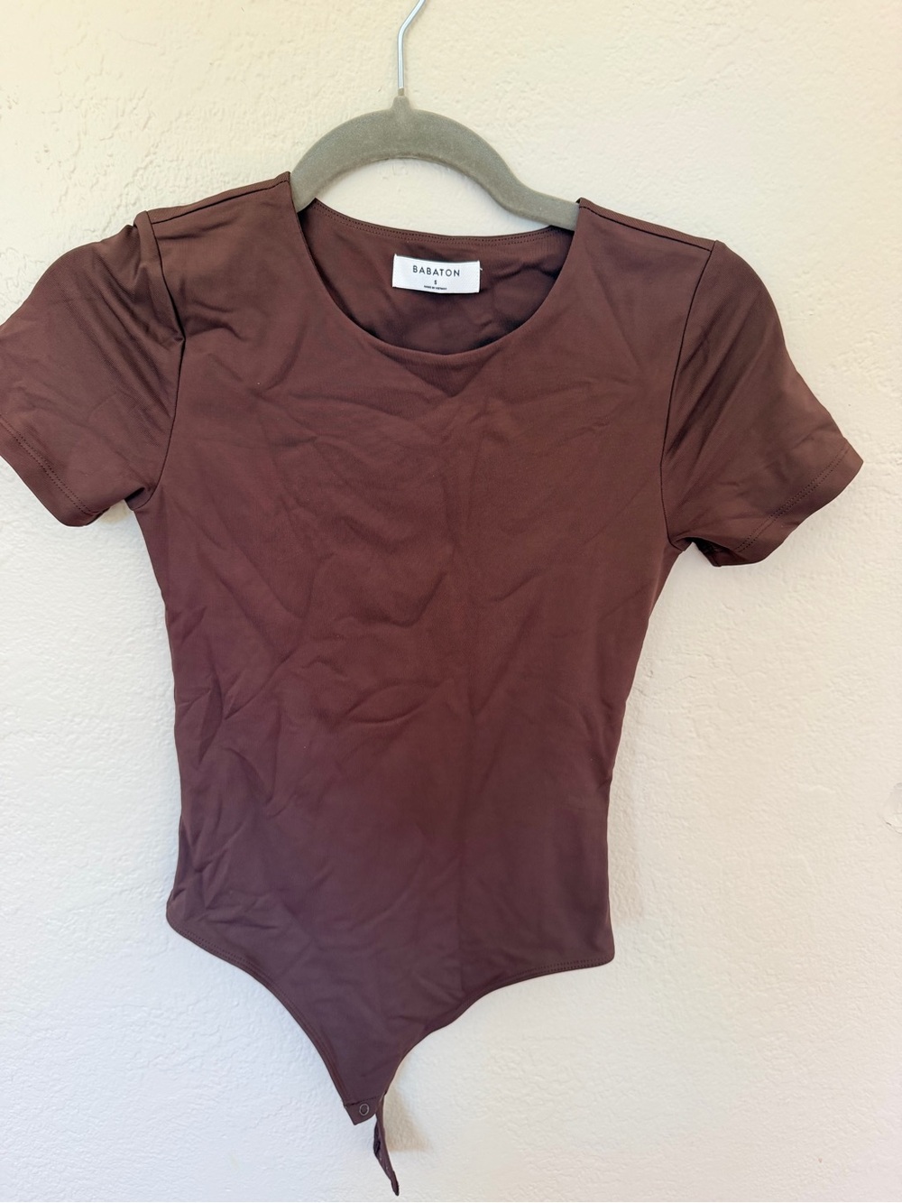 Babaton Brown Short Sleeve Crewneck Bodysuit